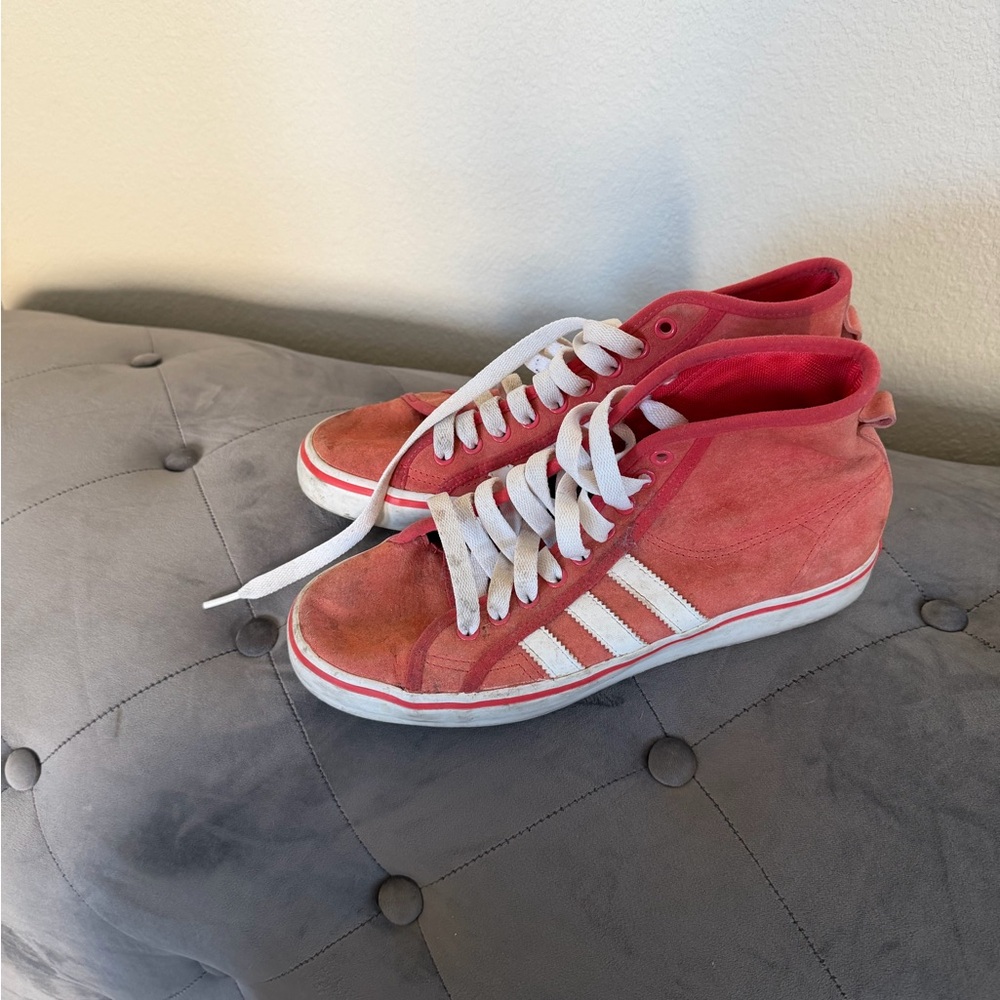 Adidas Coral High-Tops with White Stripes